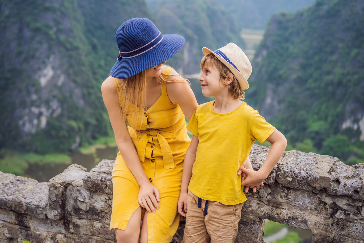 Mother and Son Traveling in Vietnam