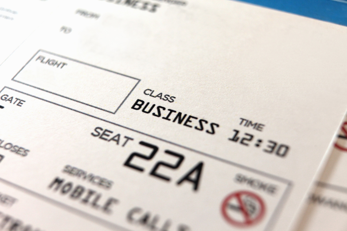 Business class airplane ticket: boarding pass