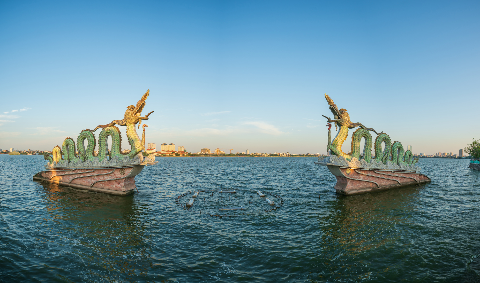 Dragon Statues on West Lake in Hanoi    