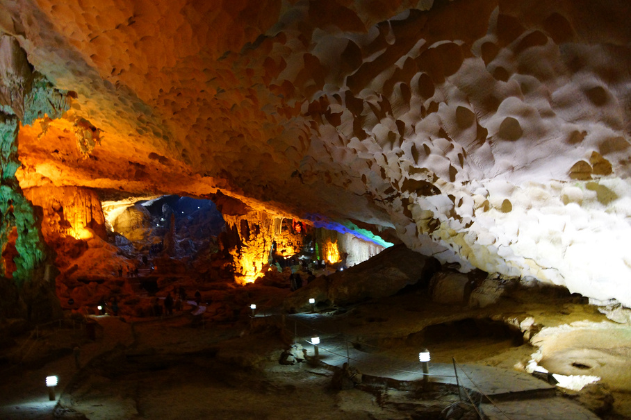 Stalactites and Stalagmites in Karst Island Cave