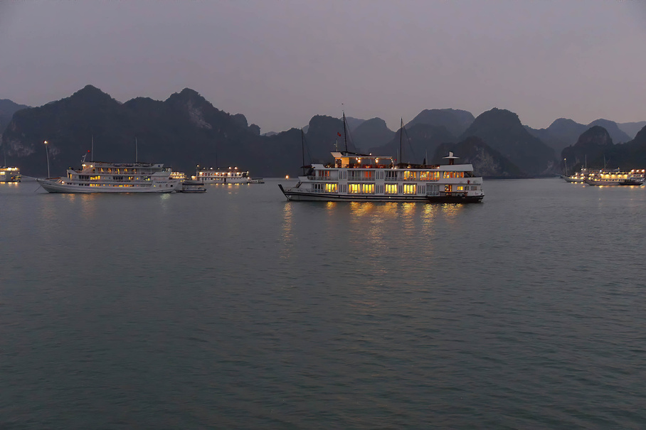 Cruise Ships Anchor at Twilight