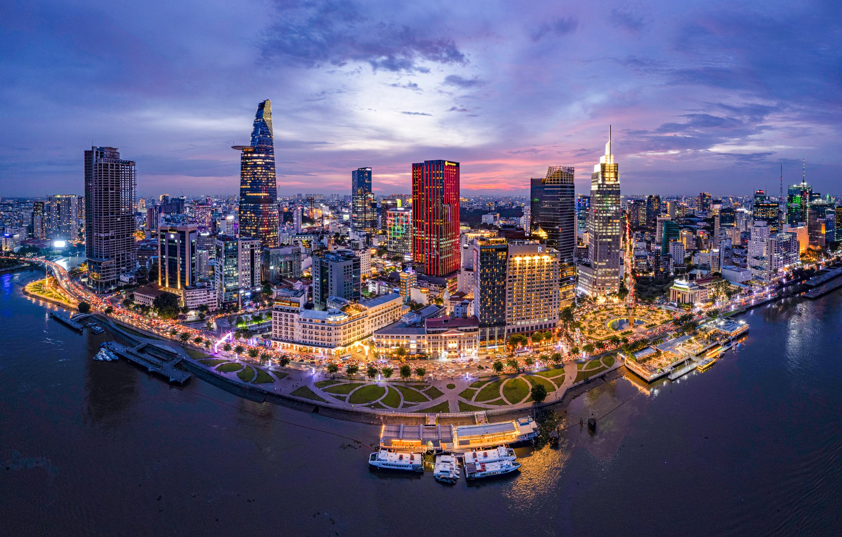 Sunset on Saigon riverside, Ho Chi Minh city Vietnam.