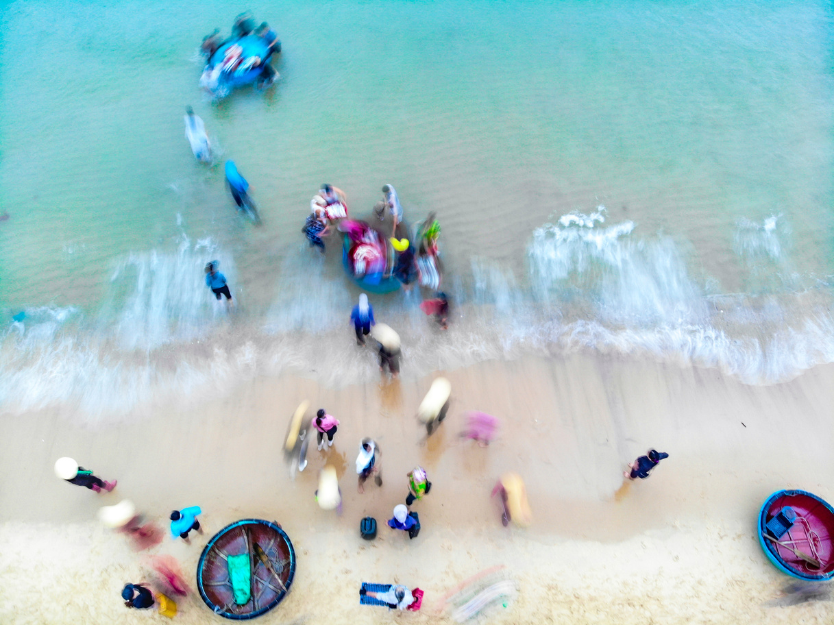 Nice beach with fish market in Quang Binh province central Vietnam