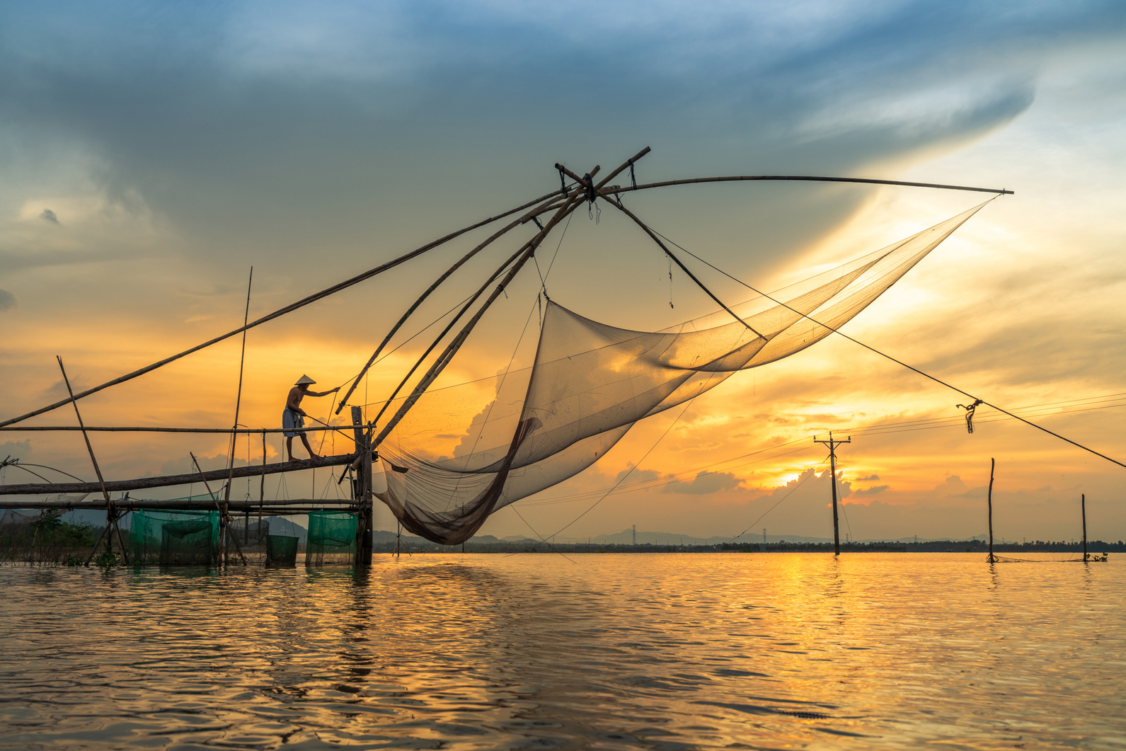 Big Fishing Net at Mekong River Delta